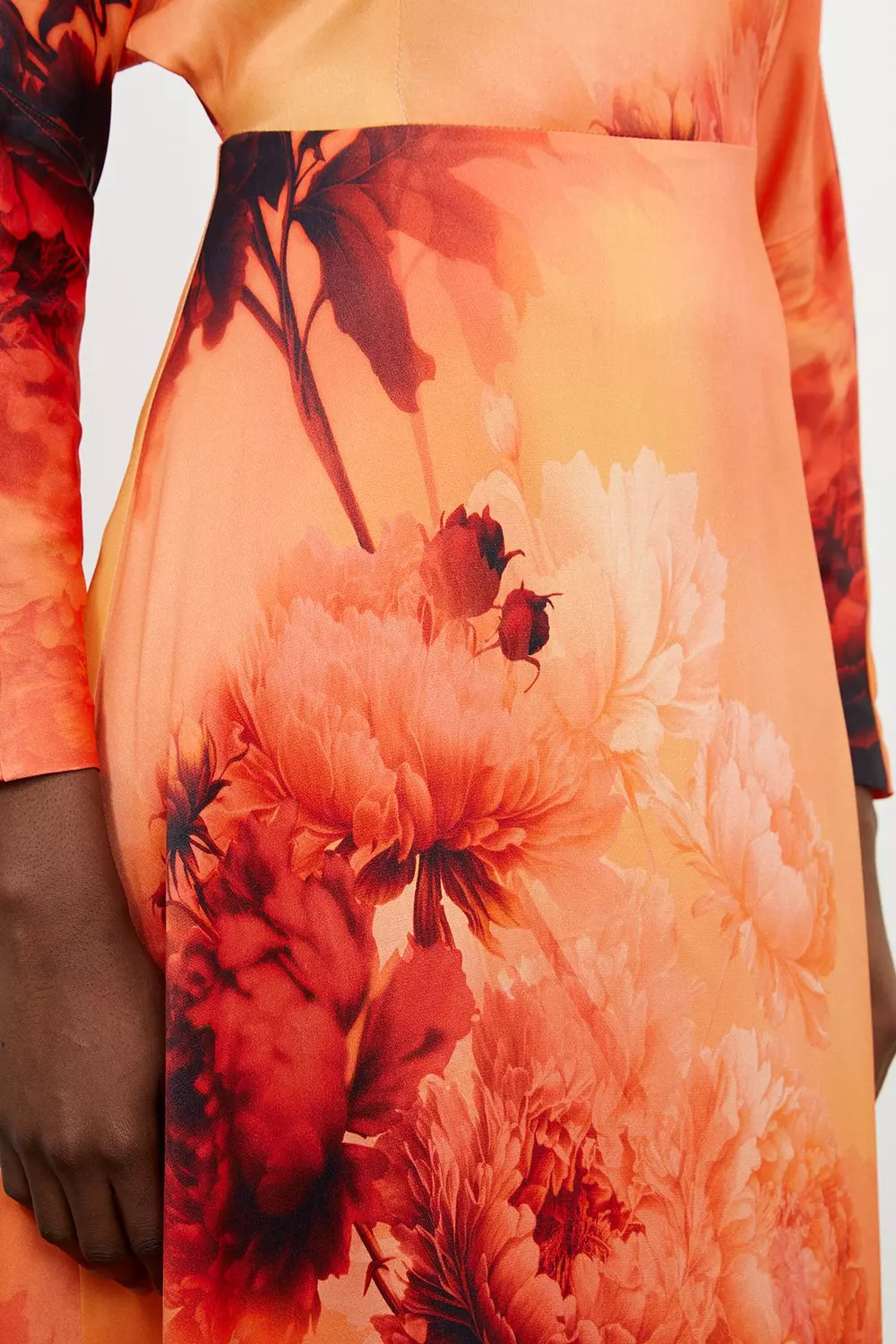 Floral Satin Crepe Woven Midi Dress Karen Millen